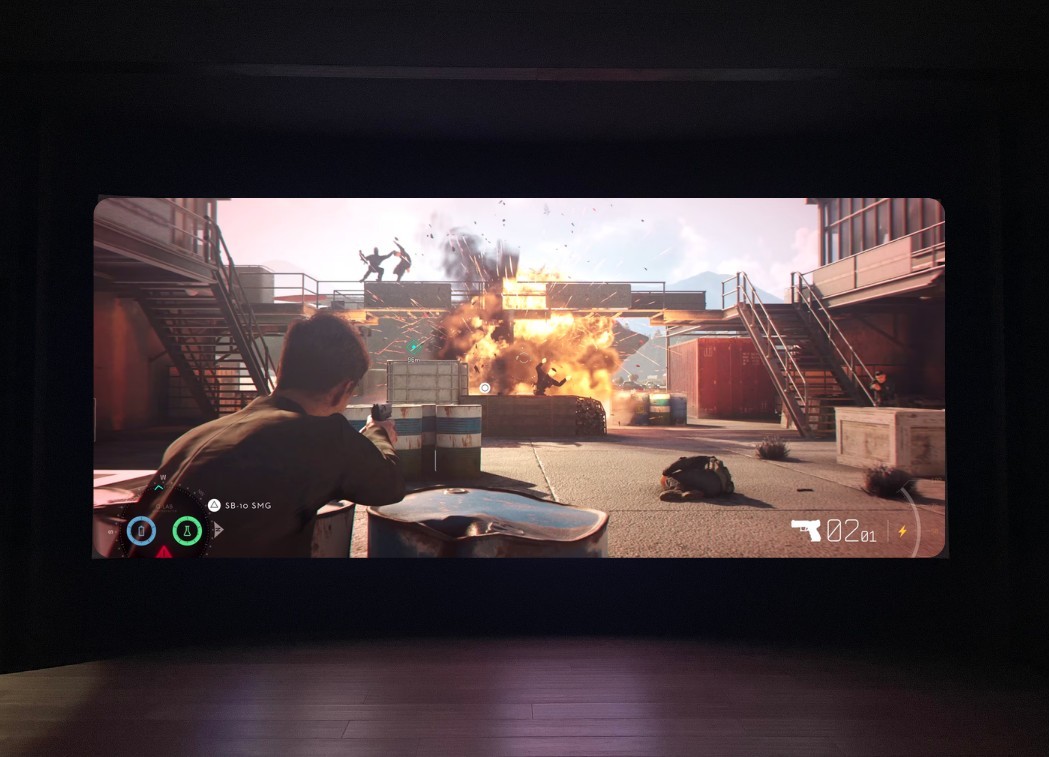 與好友於私人劇院以 220 吋大銀幕遊玩 PS5 與 Switch